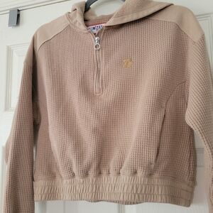 Limited Too Girls Large 12/14 Tan Brown 1/4 Zip Waffle Knit Cinch Hem Hoodie